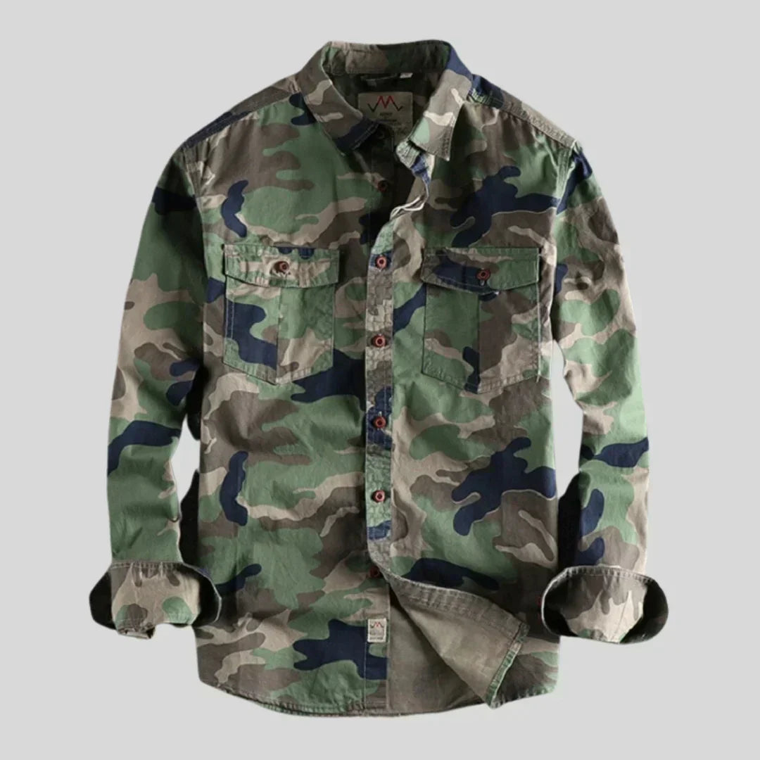 Overshirt homme camouflage manches longues à boutons