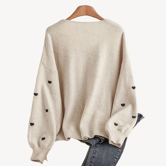 Weicher Damen Cardigan mit Herz Muster - IdealeKleiden