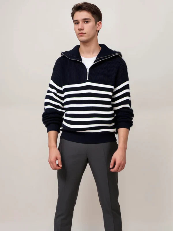 Pull rayé avec fermeture éclair Moderne