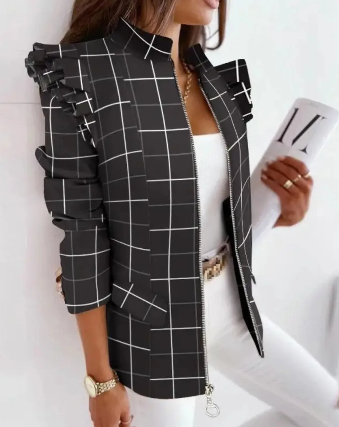 Blazer long manches longues hiver chic noir