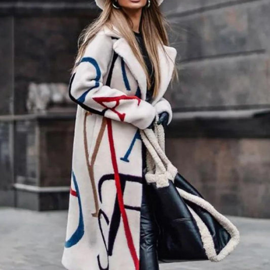 Langes Damenkleid mit Grafik-Print für Herbst Winter - IdealeKleiden