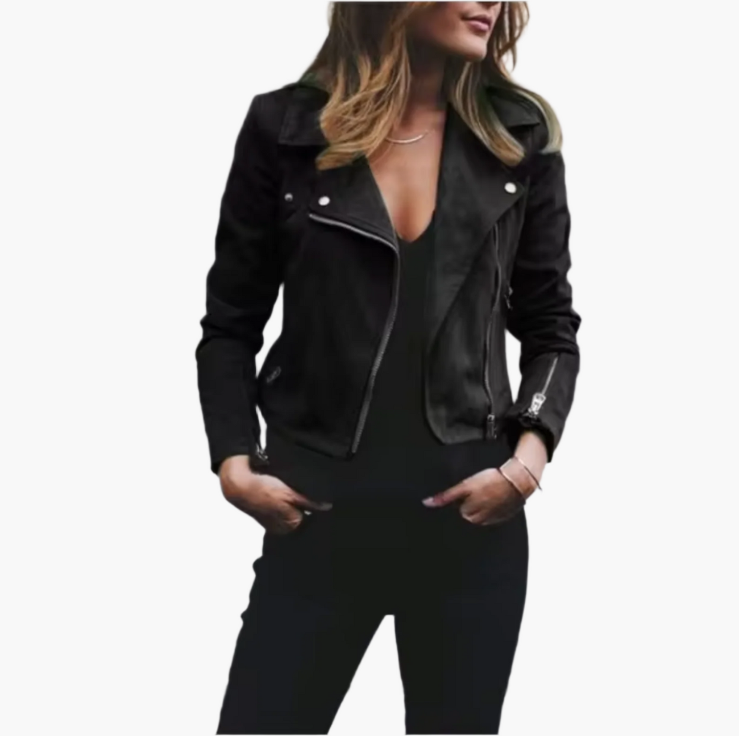 Blouson en cuir tendance coupe motard