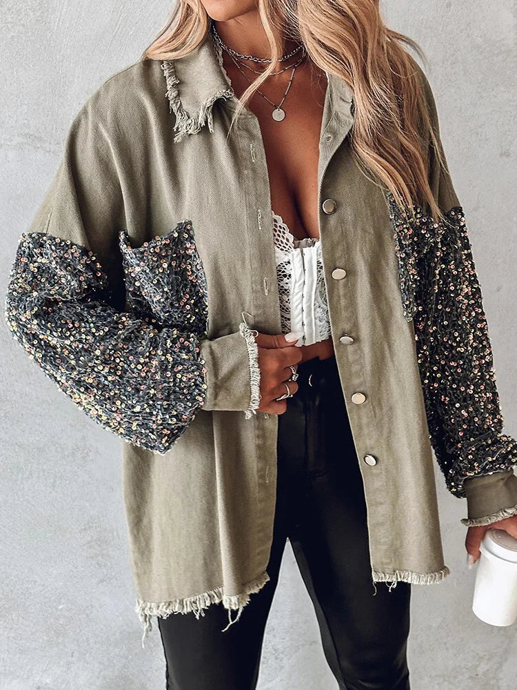 Veste en jean glamour à effet pailleté