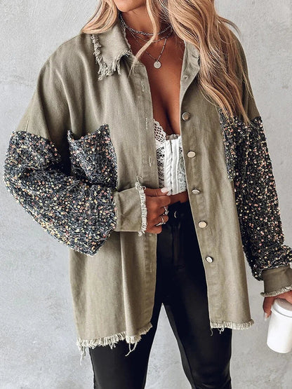 Veste en jean glamour à effet pailleté
