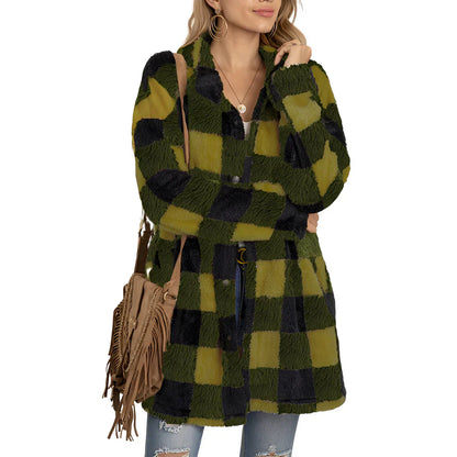 Veste longue à carreaux élégante pour femme