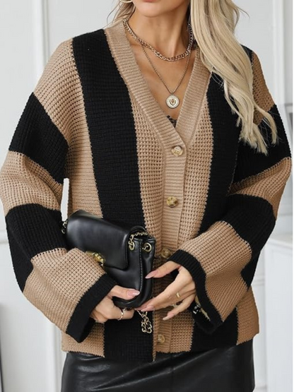 Gestreifter Oversized Cardigan Frauen - IdealeKleiden