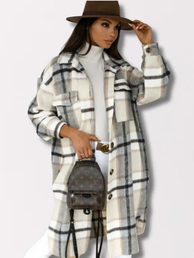 Veste longue à carreaux pour homme, moderne