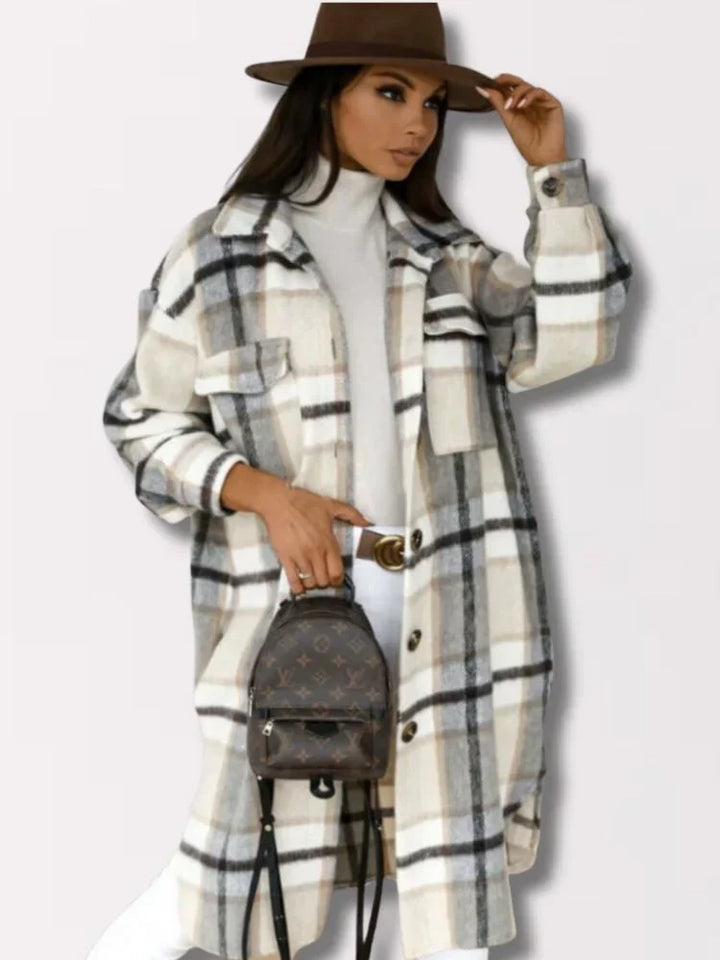 Veste longue à carreaux pour homme, moderne