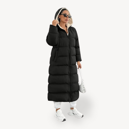 Stylischer Damen Puffermantel Schwarz Kapuze - IdealeKleiden