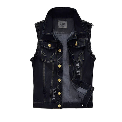 Gilet en jean pour hommes style rétro avec poches