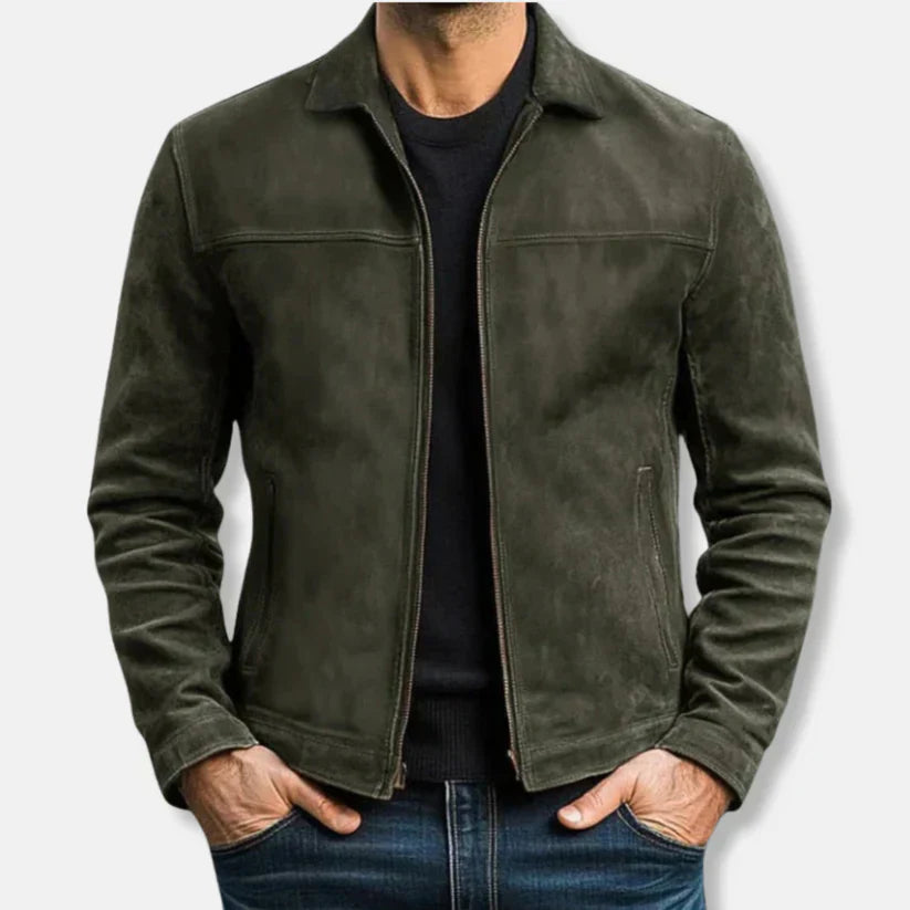 Blouson en cuir classique pour homme avec fermeture éclair