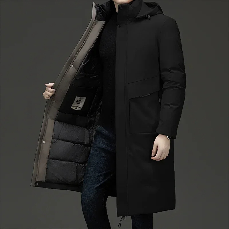Manteau matelassé long pour homme avec capuche