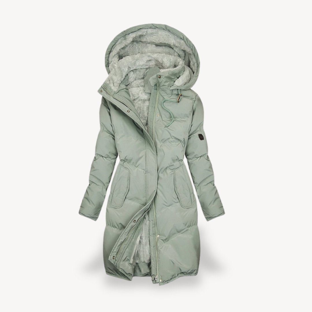 Veste d'hiver femme doublée fausse fourrure capuche