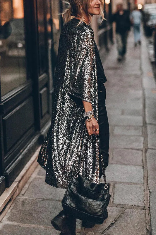 Glamour Kimono Pailletten Abendkleid - IdealeKleiden