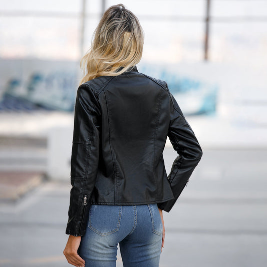 Stylischer Damen Leder-Mantel Slim Fit - IdealeKleiden