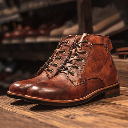 Bottes robustes en cuir pour homme avec semelle épaisse