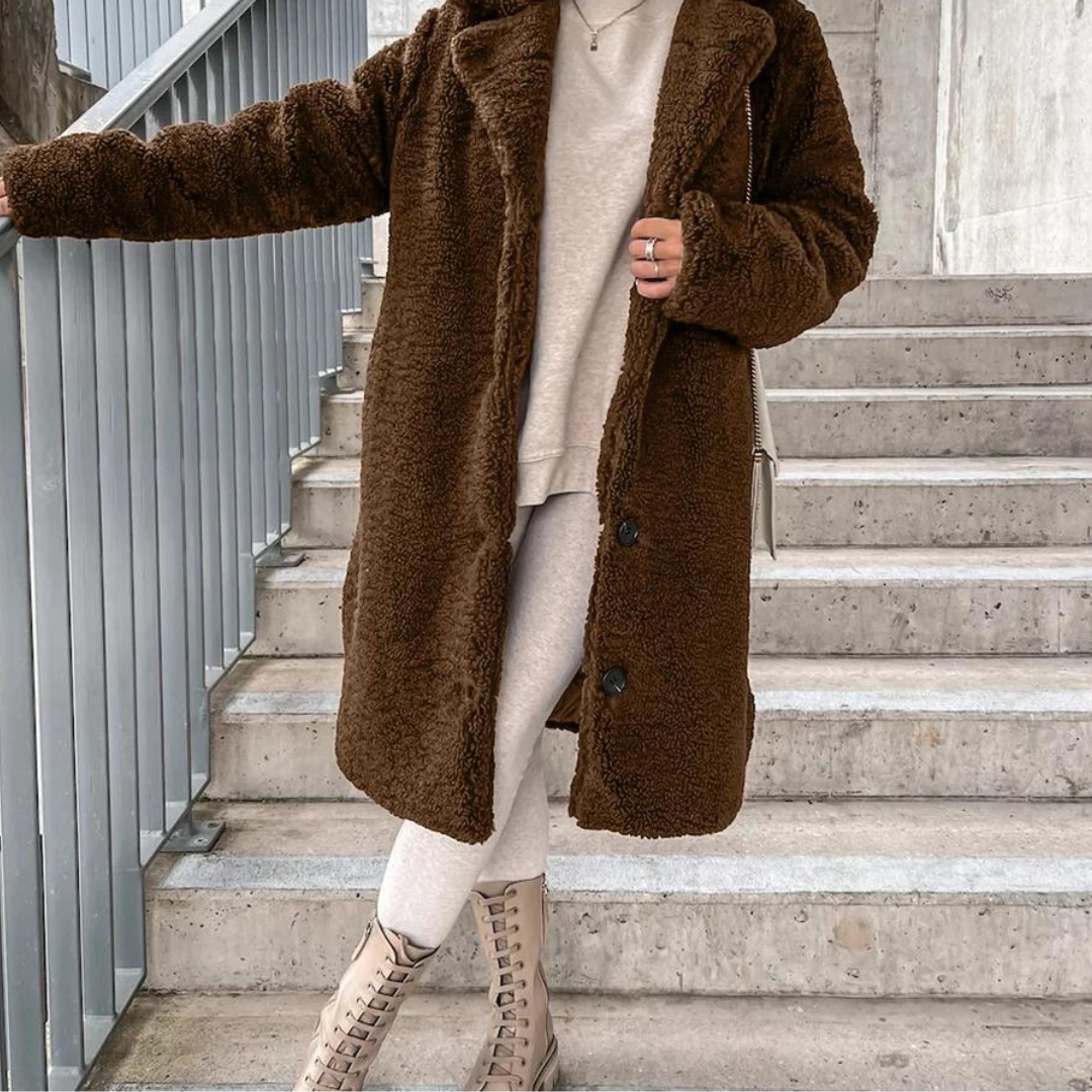 Teddy-Mantel Damen Weich Oversized Lang - IdealeKleiden