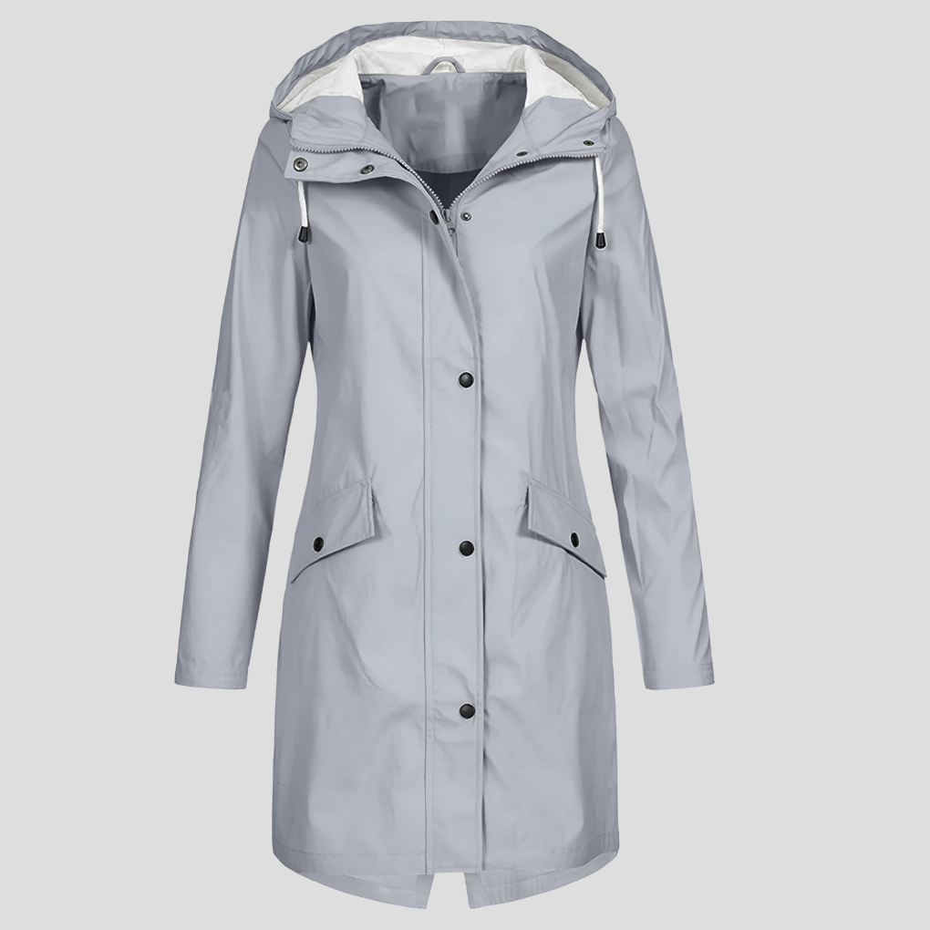 Imperméable long femme à capuche poches