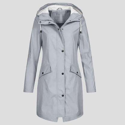 Imperméable long femme à capuche poches