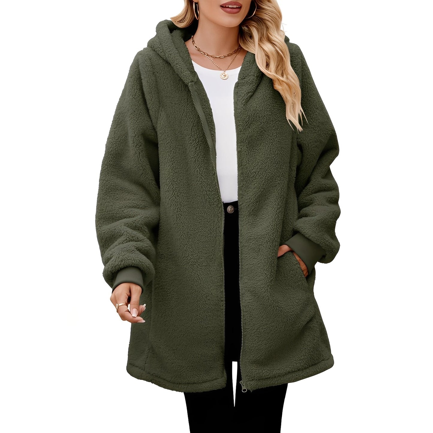 Veste polaire douce à capuche pour femme