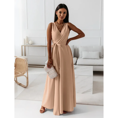 Robe longue femme style portefeuille sans manches été