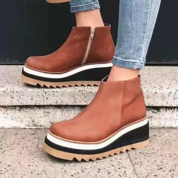 Modische Lederstiefel Mit Seiten-Reißverschluss - IdealeKleiden