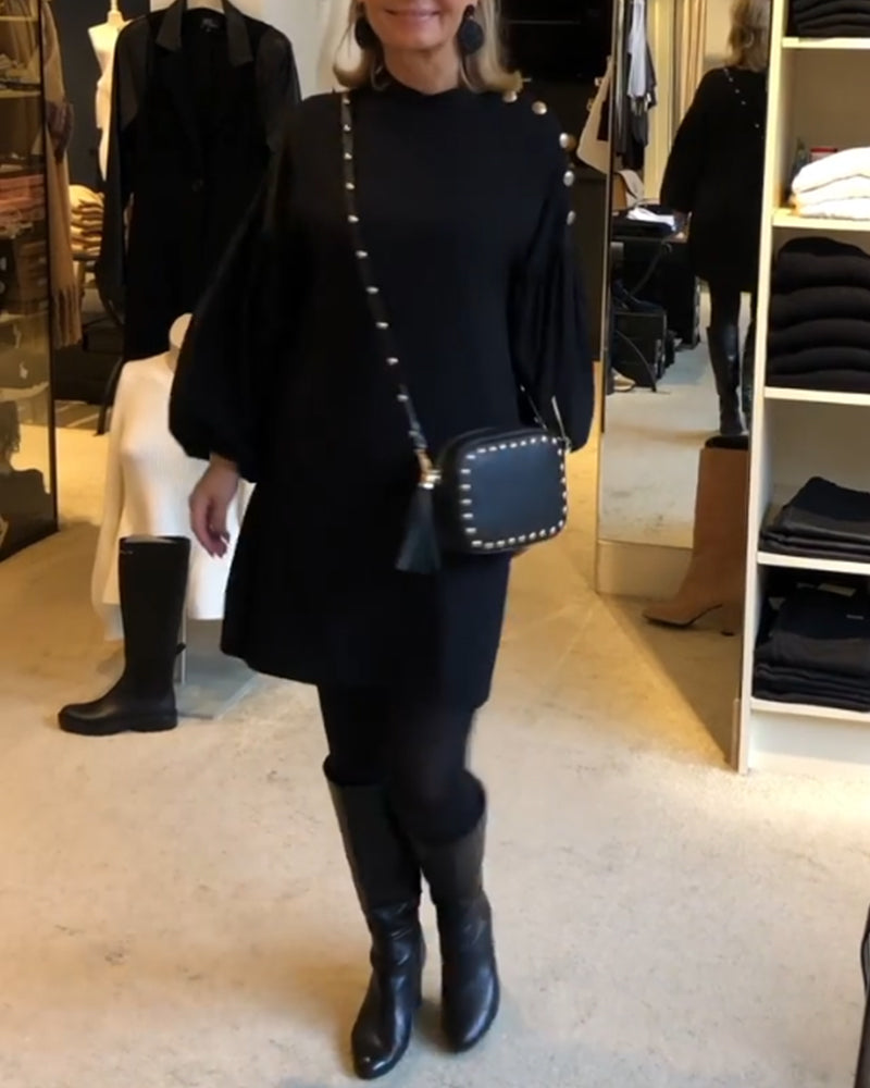 Schwarzes Abendkleid mit Puffärmeln - IdealeKleiden