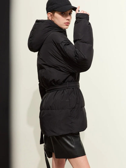 Warme Daunenjacke Kapuzenparka Mit Gürtel - IdealeKleiden