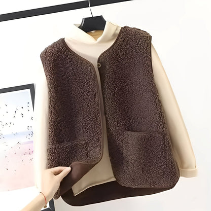 Veste stylée en peluche douce pour femme avec poches