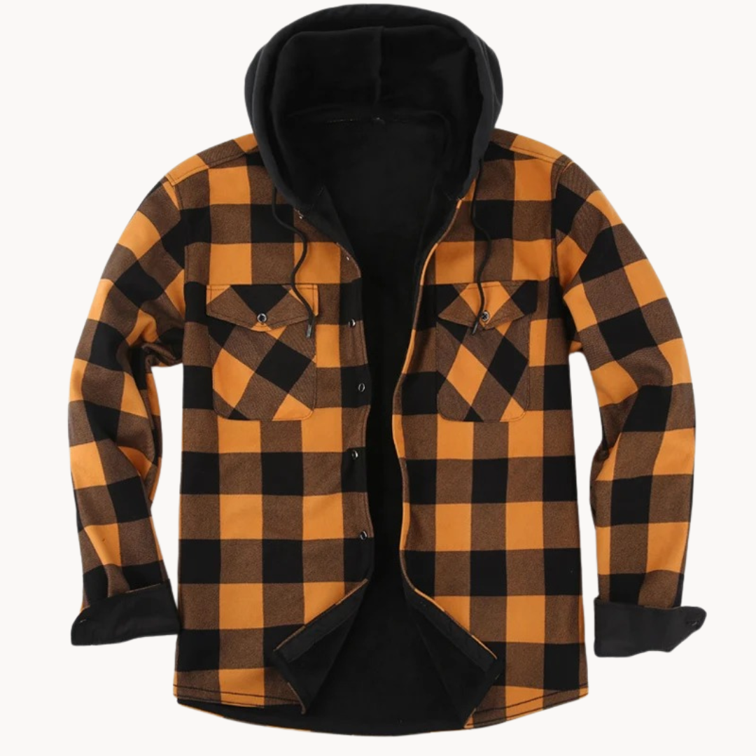 Veste à capuche en flanelle doublée polaire chaude pour hommes