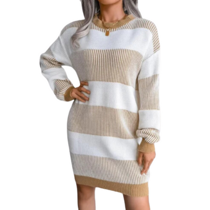 Robe rayée tendance pour femme, motif tricot