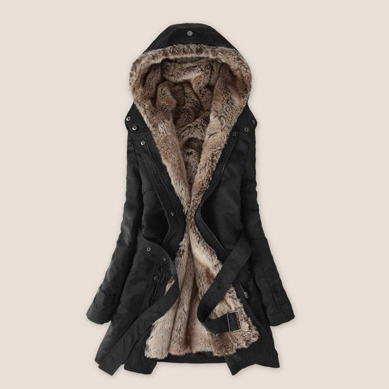 Parka mi-cuisse en fausse fourrure pour femme à capuche