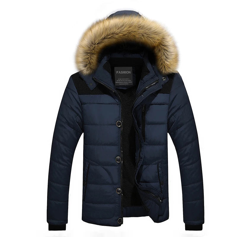 Parka homme en duvet chaud avec col en fausse fourrure