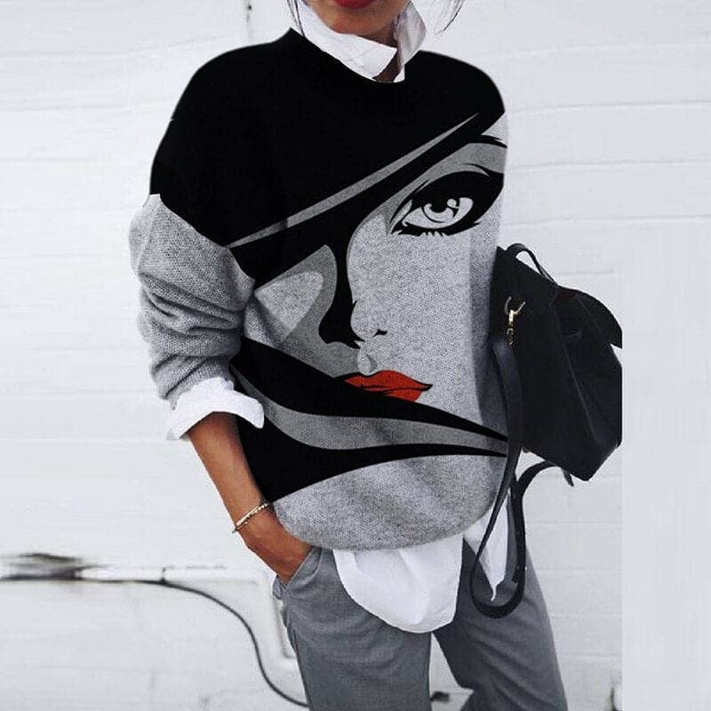 Sweat-shirt confortable avec imprimé graphique et col rond