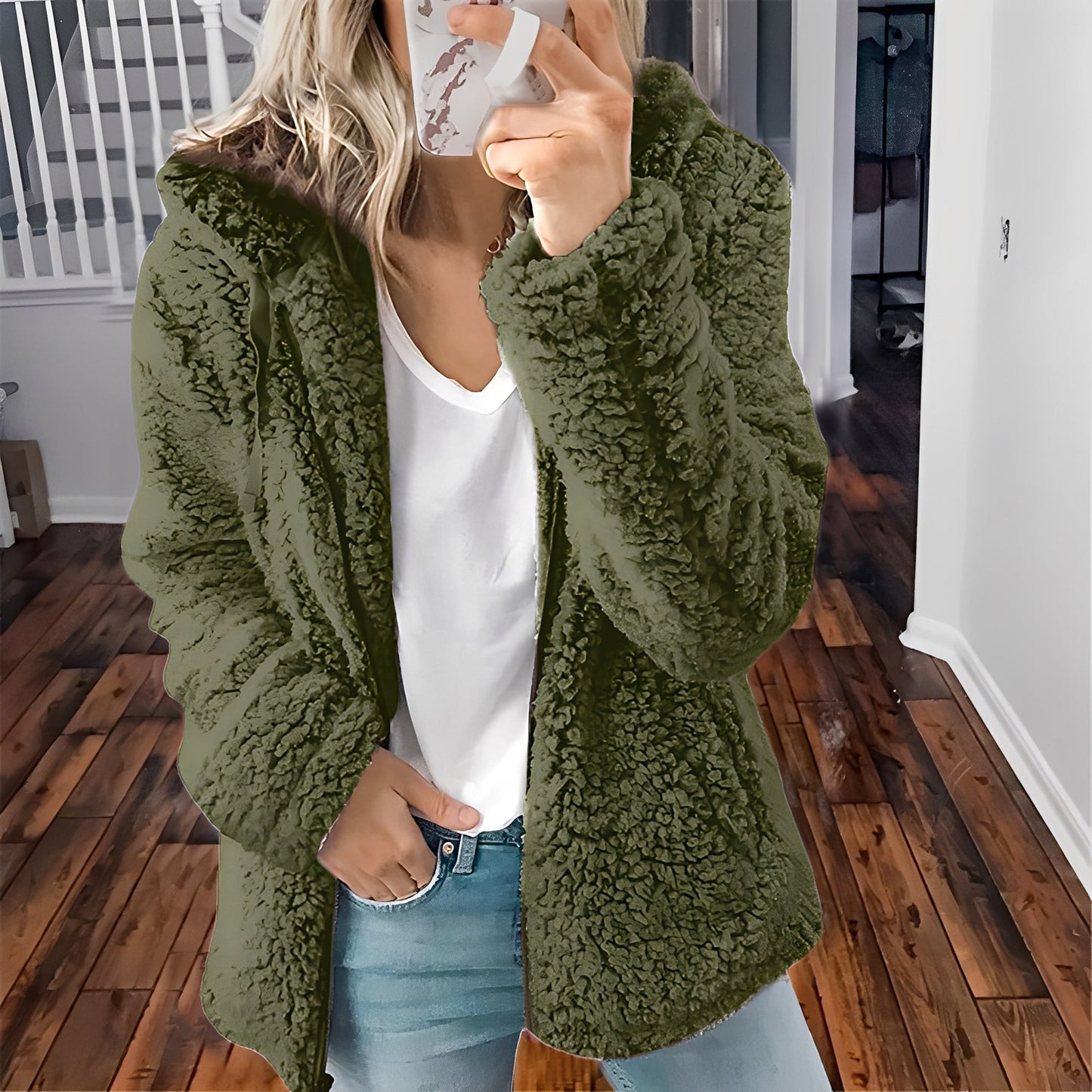 Veste en laine pour femme chaude à capuche