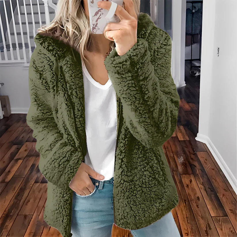Veste épaisse en laine pour femme, à capuche, chaude