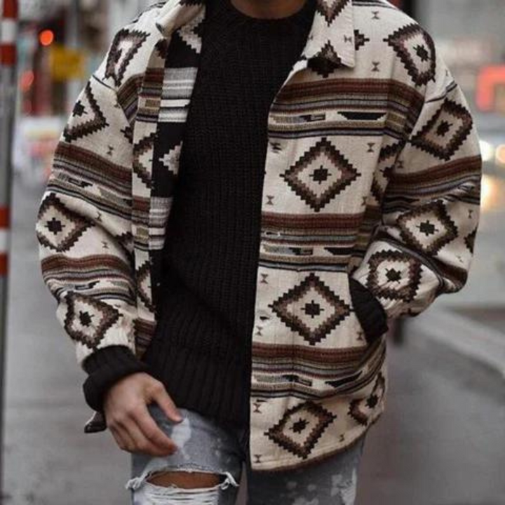 Blouson classique en cuir pour homme à manches longues