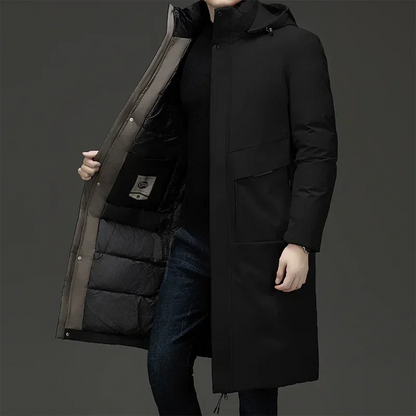 Parka longline homme chaud isolant à capuche