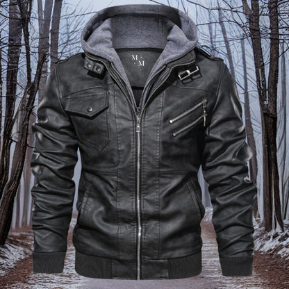 Veste en cuir chaude Capuche Hiver
