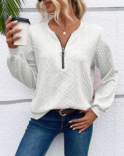Sweat-shirt confortable à manches longues zippé uni