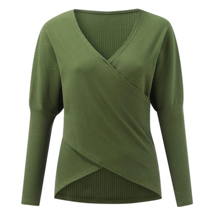 Damenschal Wickelpullover Langärmlig Gerippt - IdealeKleiden