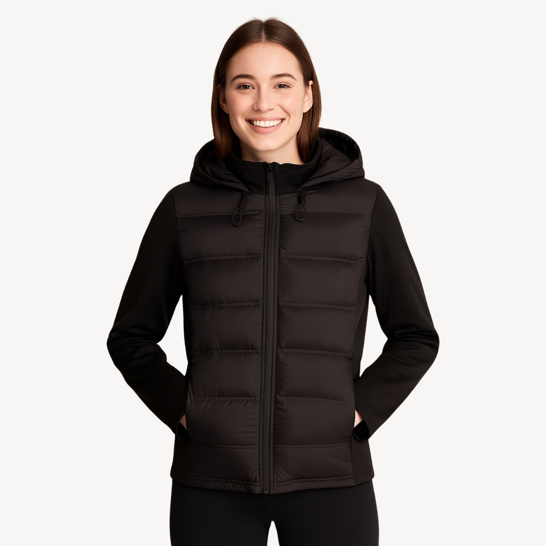 Veste élégante femme noire capuche chaude