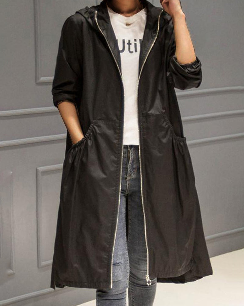 Veste à capuche mi-longue stylée, style coréen