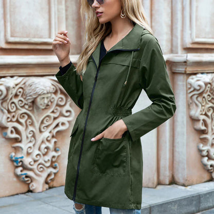 Veste de pluie longue imperméable pour femme avec capuche