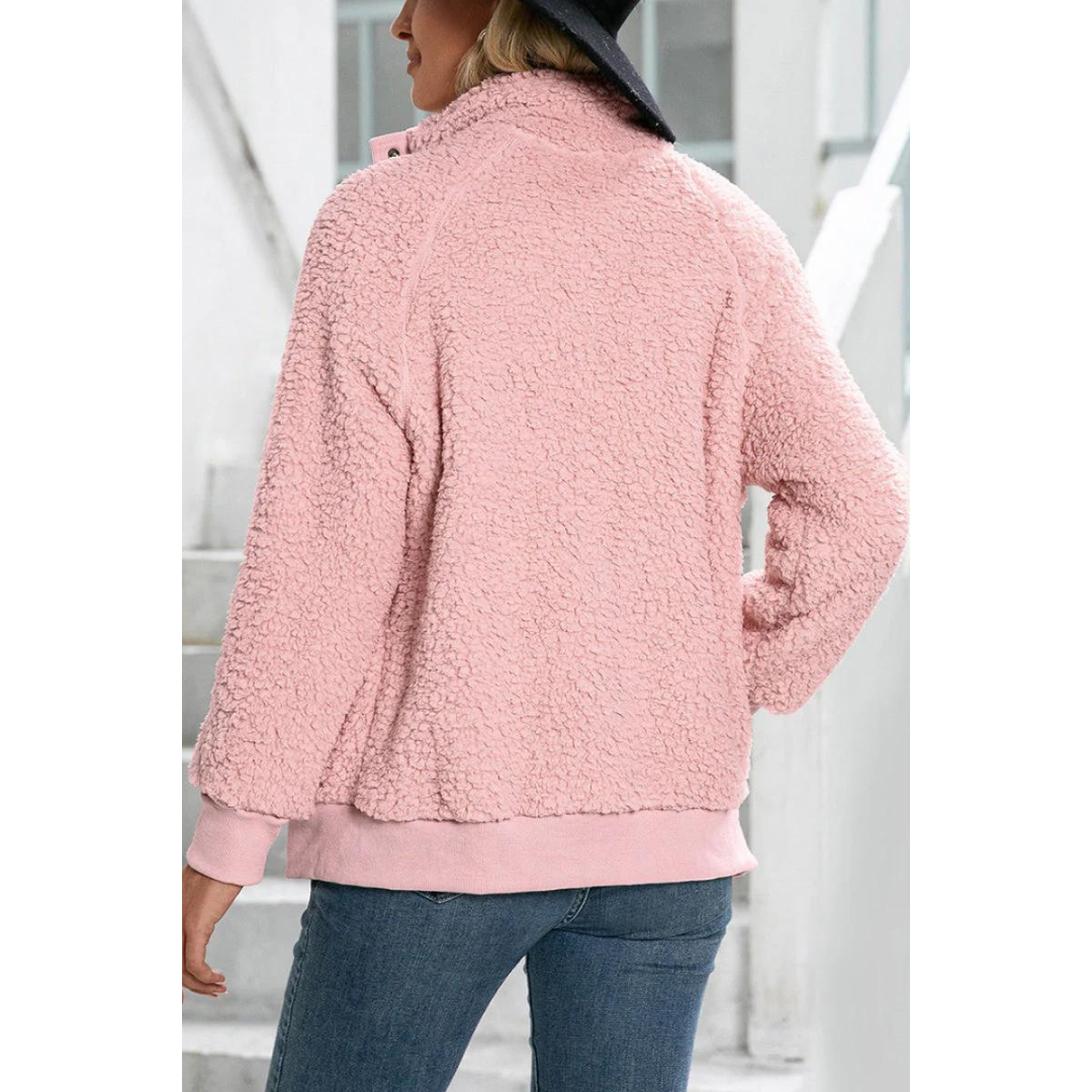 Stylische Fleecejacke Stehkragen Knopfverschluss - IdealeKleiden