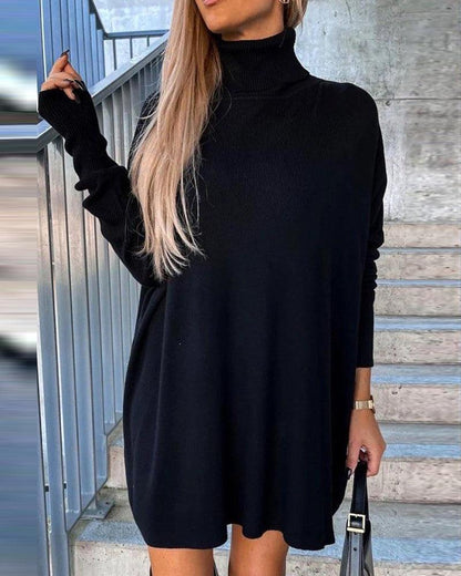 Robe midi élégante noire cachemire hiver