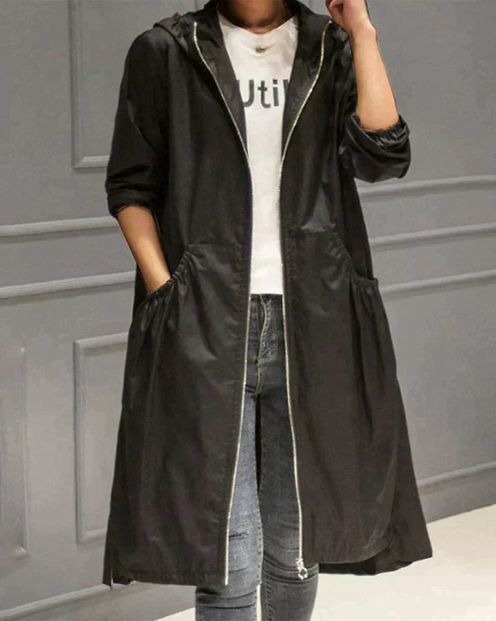 Veste de pluie imperméable pour femme à capuche longue