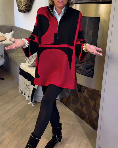 Élégante Robe Femme Col Montant Zippé