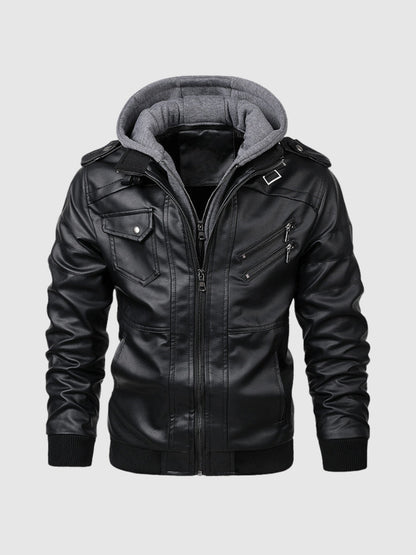 Blouson en cuir pour homme, noir, moderne et stylé