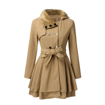 Manteau Femme Mélange Laine Coupe Évasée Cache-cœur Classique